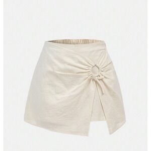 Woven Solid Color Pleated‎ Casual Skort With Elastic Waistband 3XL